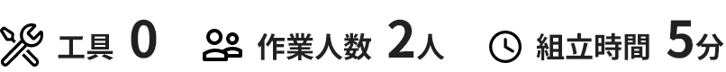 工具0 作業人数2人 組み立て時間5分