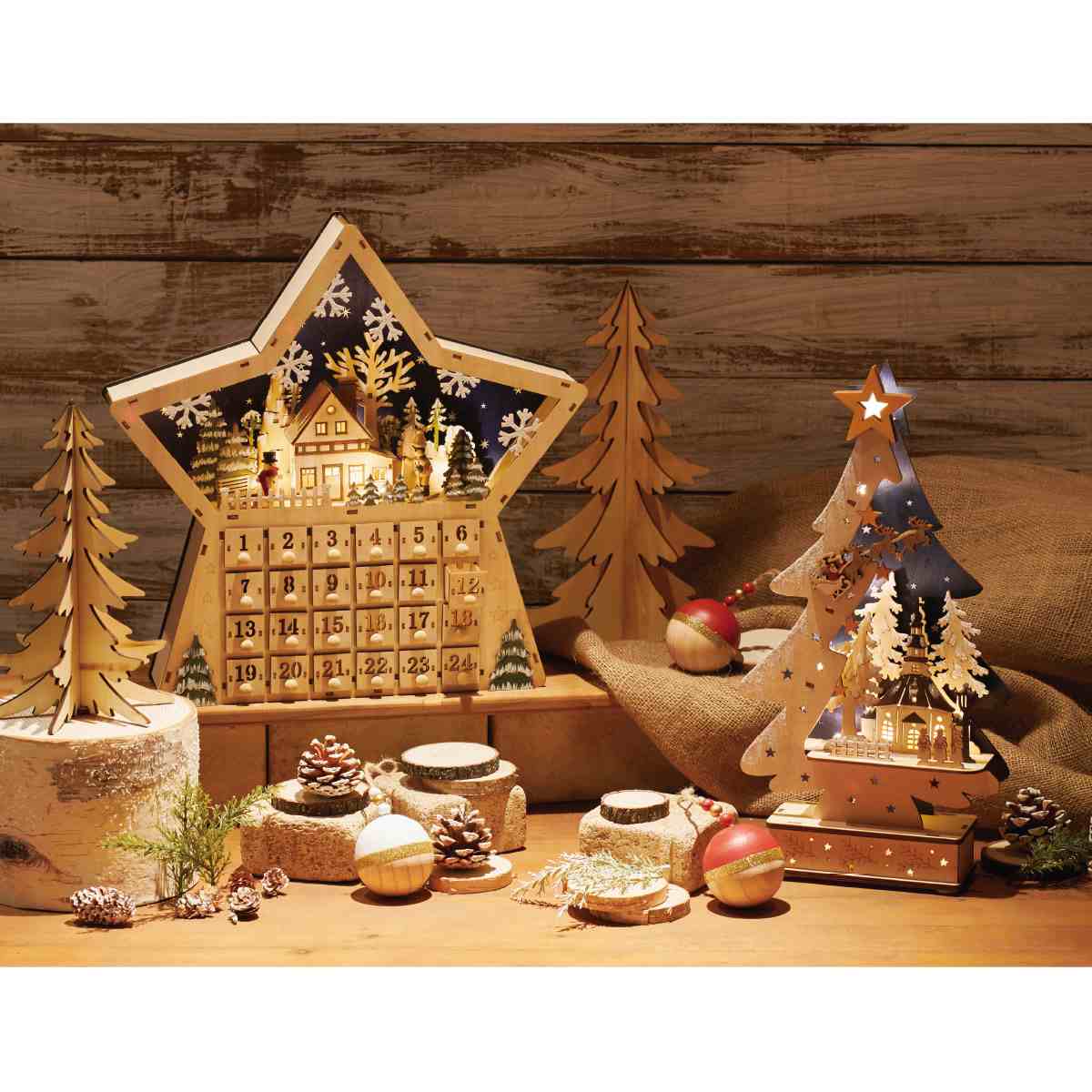 木製ledアドベントカレンダー スターシェイプ クリスマス ディスプレイ 装飾 イベント 通販 ストア エキスプレス
