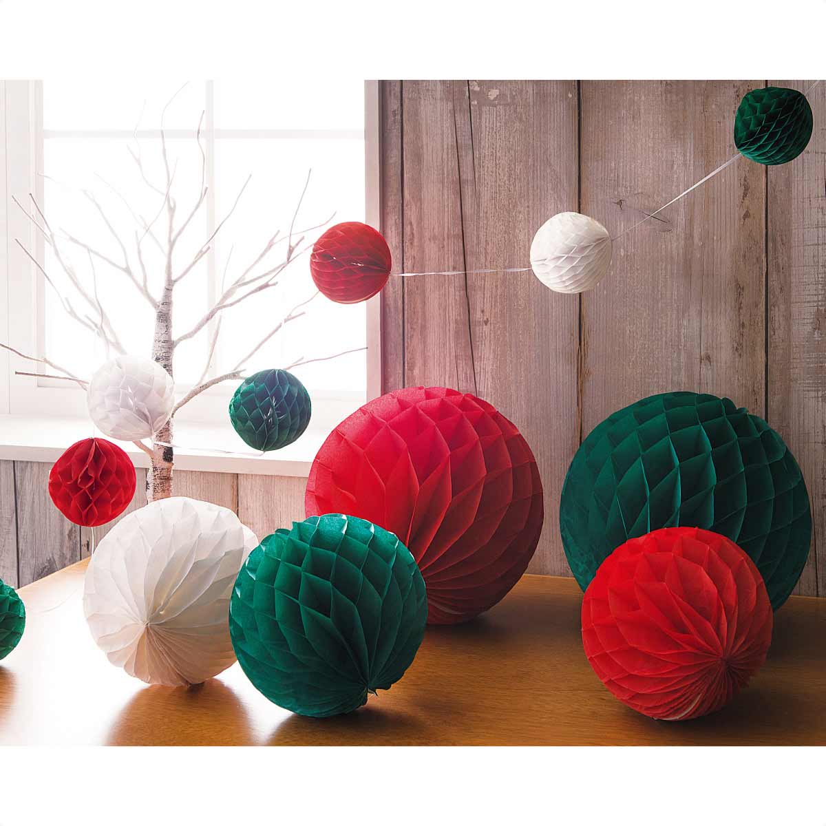 クリスマスペーパーボールガーランド180cm 天井飾り おしゃれ クリスマス飾り通販 ストエキ