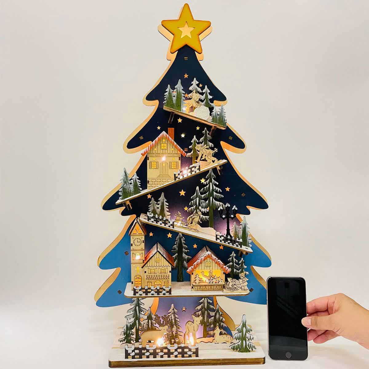 60cm Ledクリスマスツリーウッドスタンド 卓上おしゃれ雑貨 クリスマス飾り通販 ストエキ