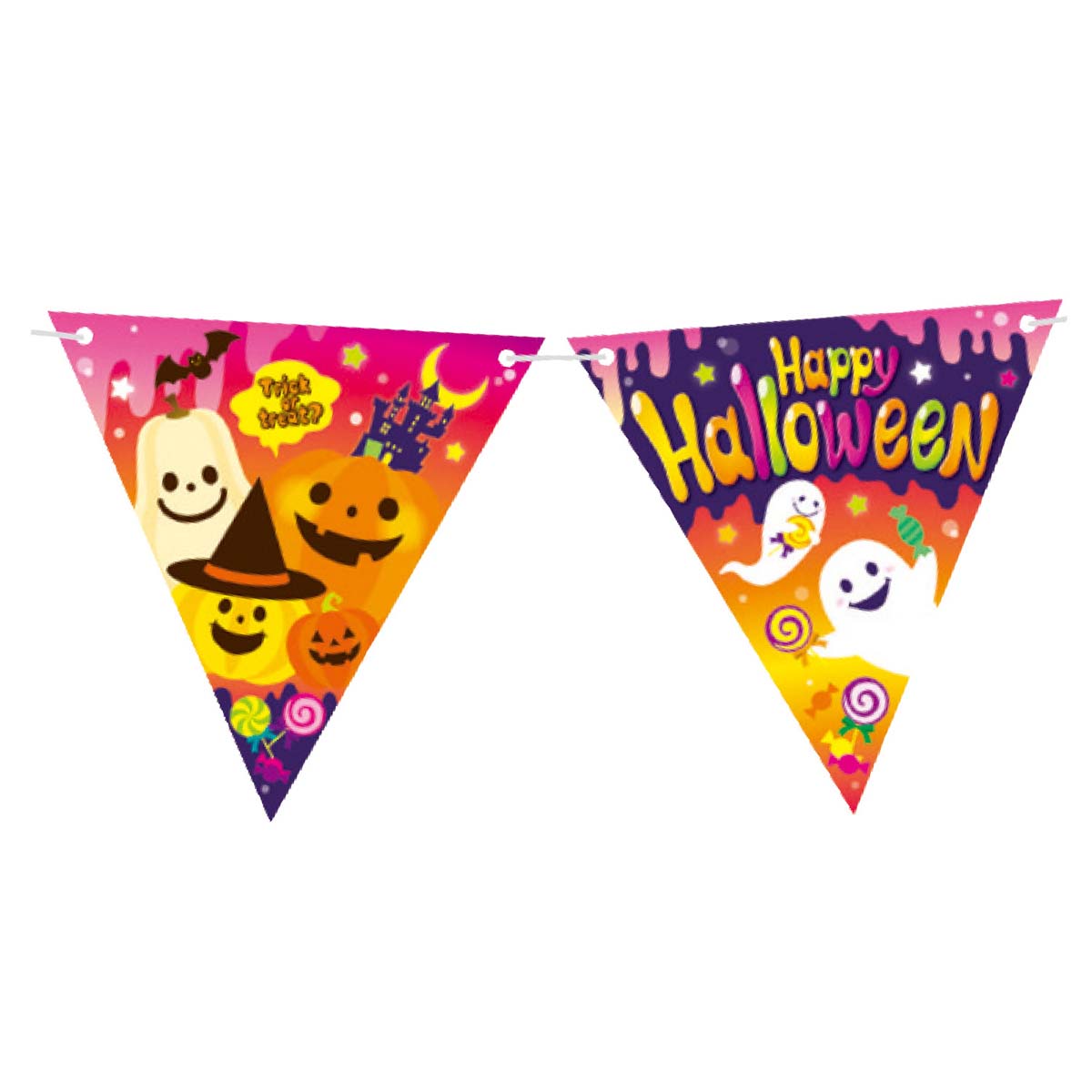 3本】カラフルハロウィン 紙製7連三角フラッグガーランド 200cm 【通販 