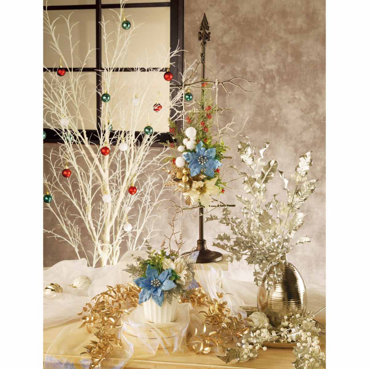 ブルーポインセチア造花スワッグ50cm