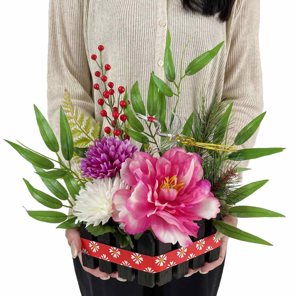 ひし形正月アレンジ 高さ30cm