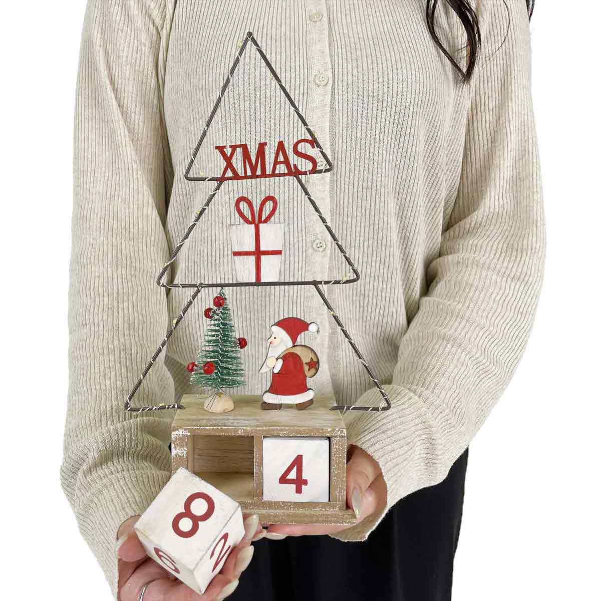 LED木製アドベントスタンド クリスマスツリー 幅18cm