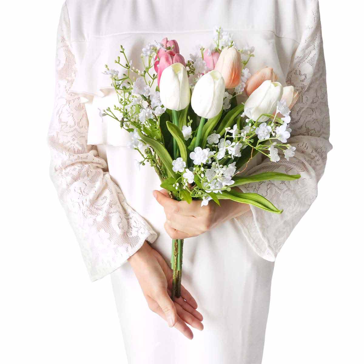 チューリップかすみ草造花ブーケ42cm