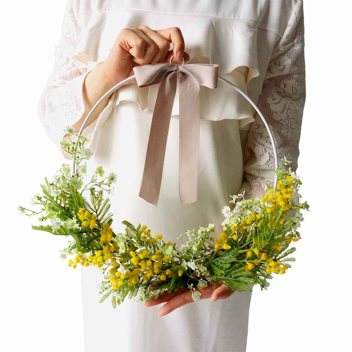 ミモザワイヤー造花リース40cm