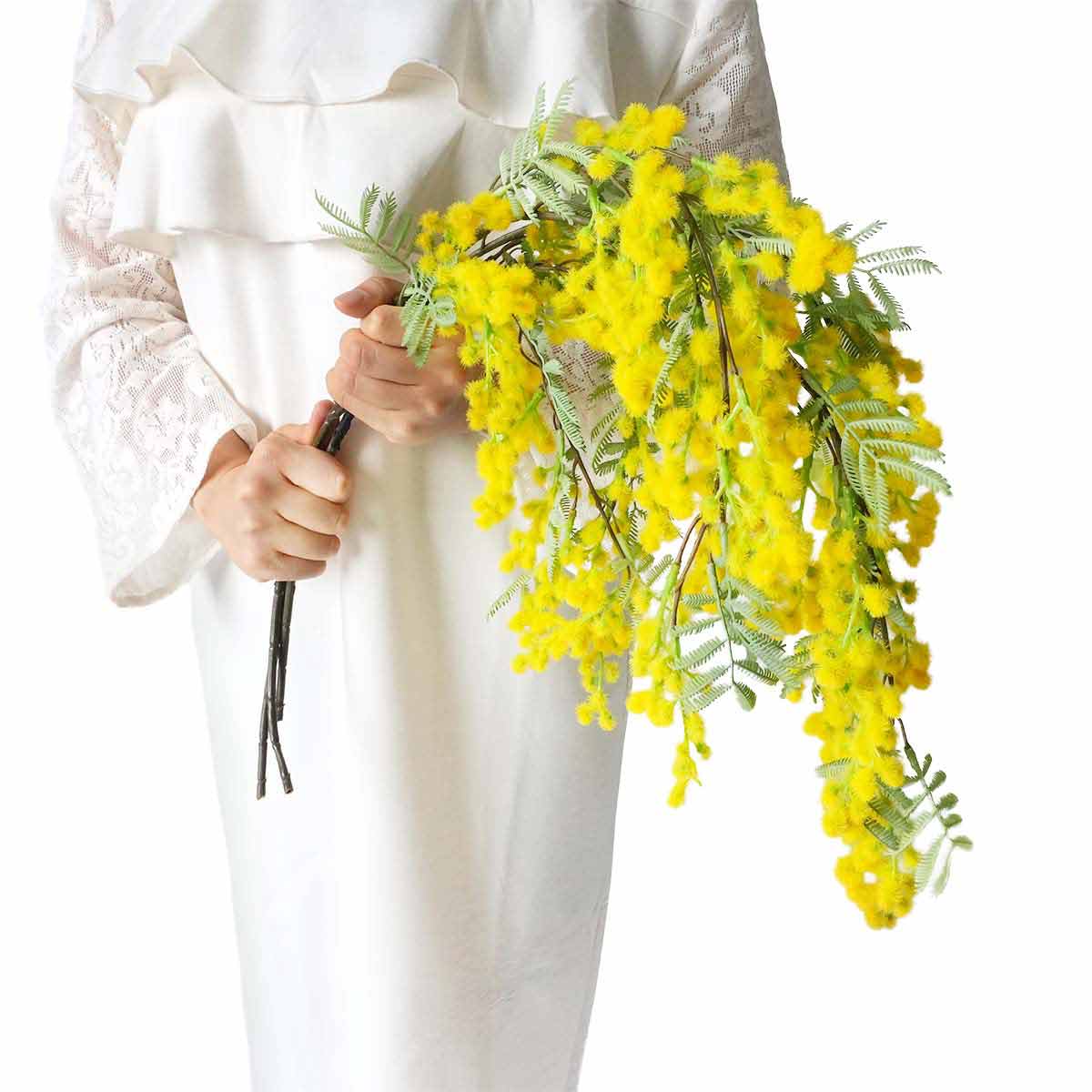 6本 ミモザ造花ハンギングスプレーセット 77cm