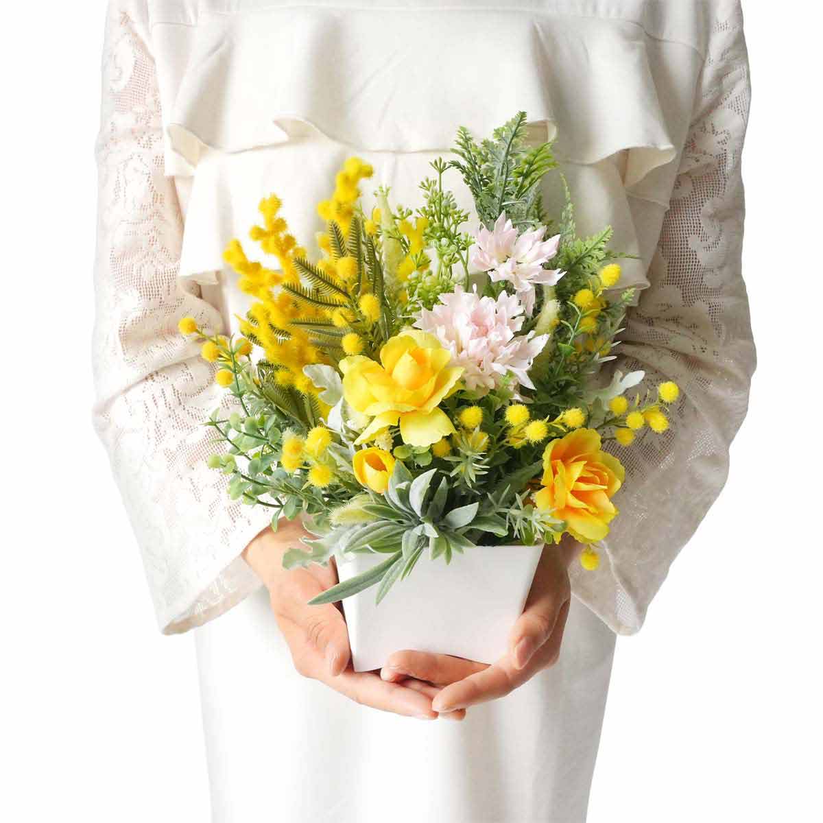 ミモザ造花アレンジ高さ27cm［ストエキオリジナル］