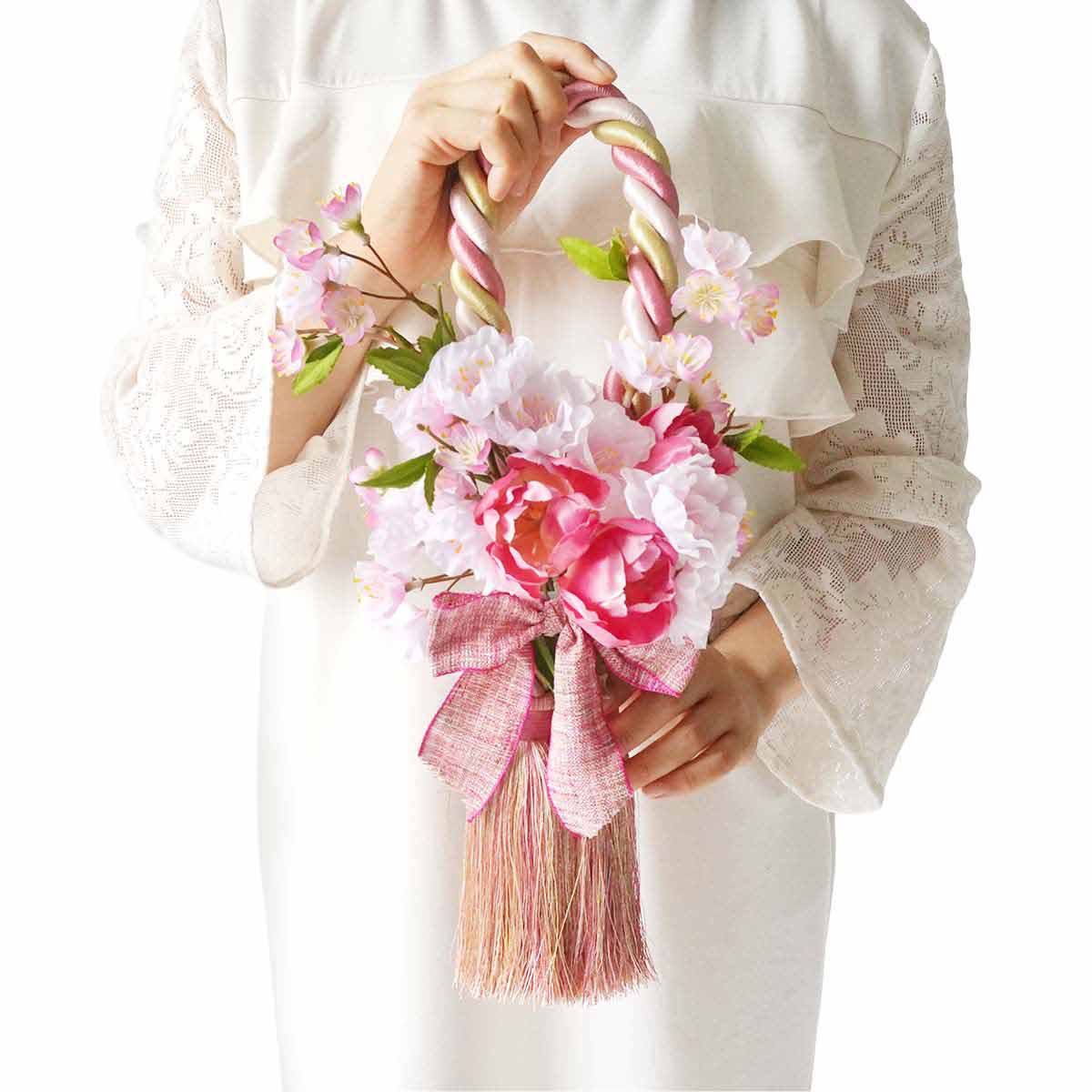 桜タッセル造花リース40cm