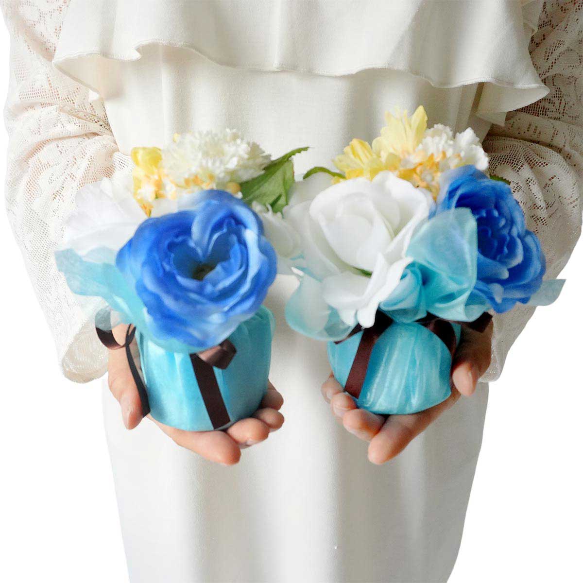 2個 ホワイトデー造花ラップセット 高さ14cm