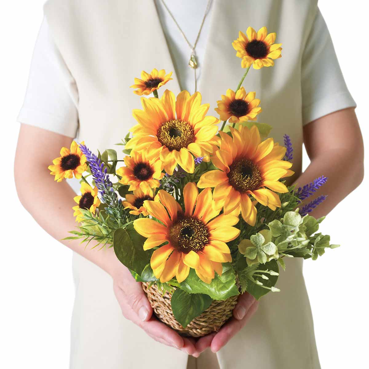 ひまわりバスケット造花アレンジ〔ストエキオリジナル〕