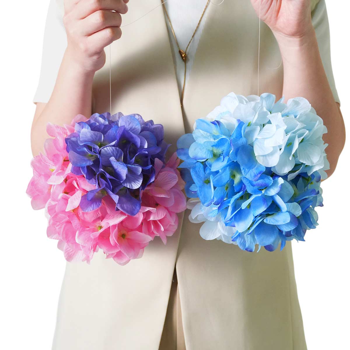 2個 ミックスあじさい造花ボール18cm