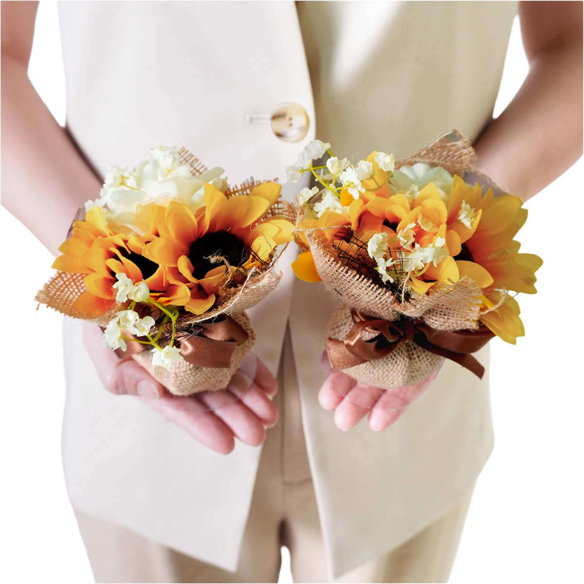 2個 ナチュラルひまわり造花ボールラップ