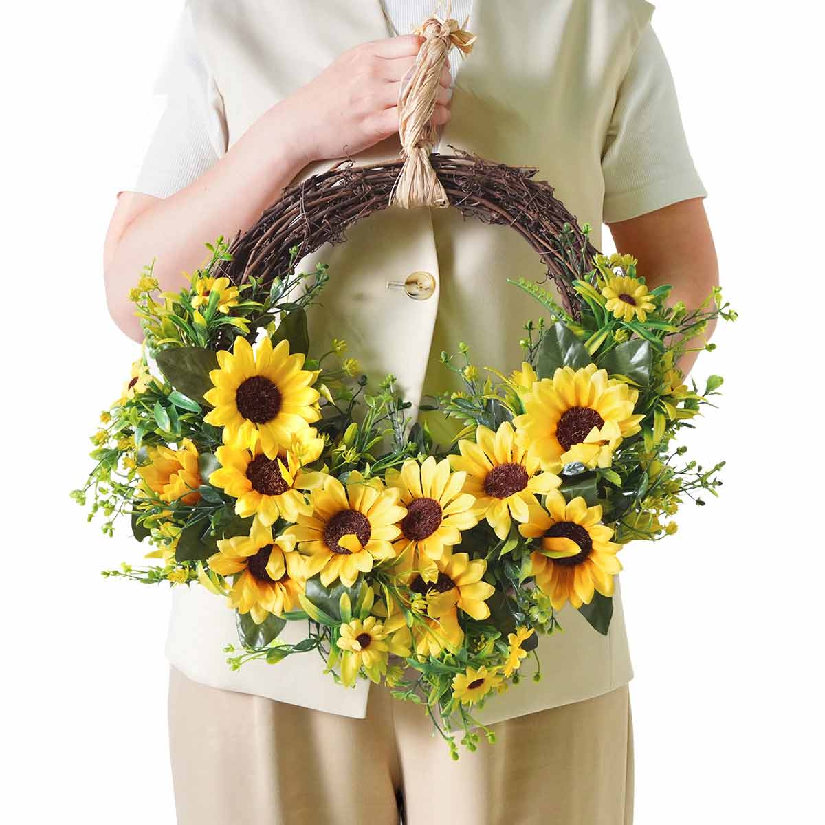 ナチュラルサンフラワー(ひまわり)造花リース50cm