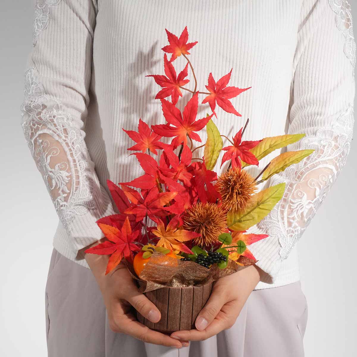 柿と栗アレンジ（造花）