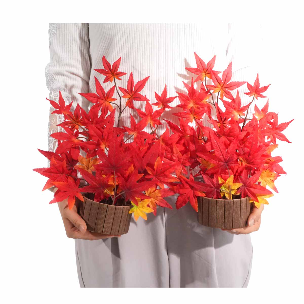 2個 鮮やか紅葉スタンドアレンジ（造花）