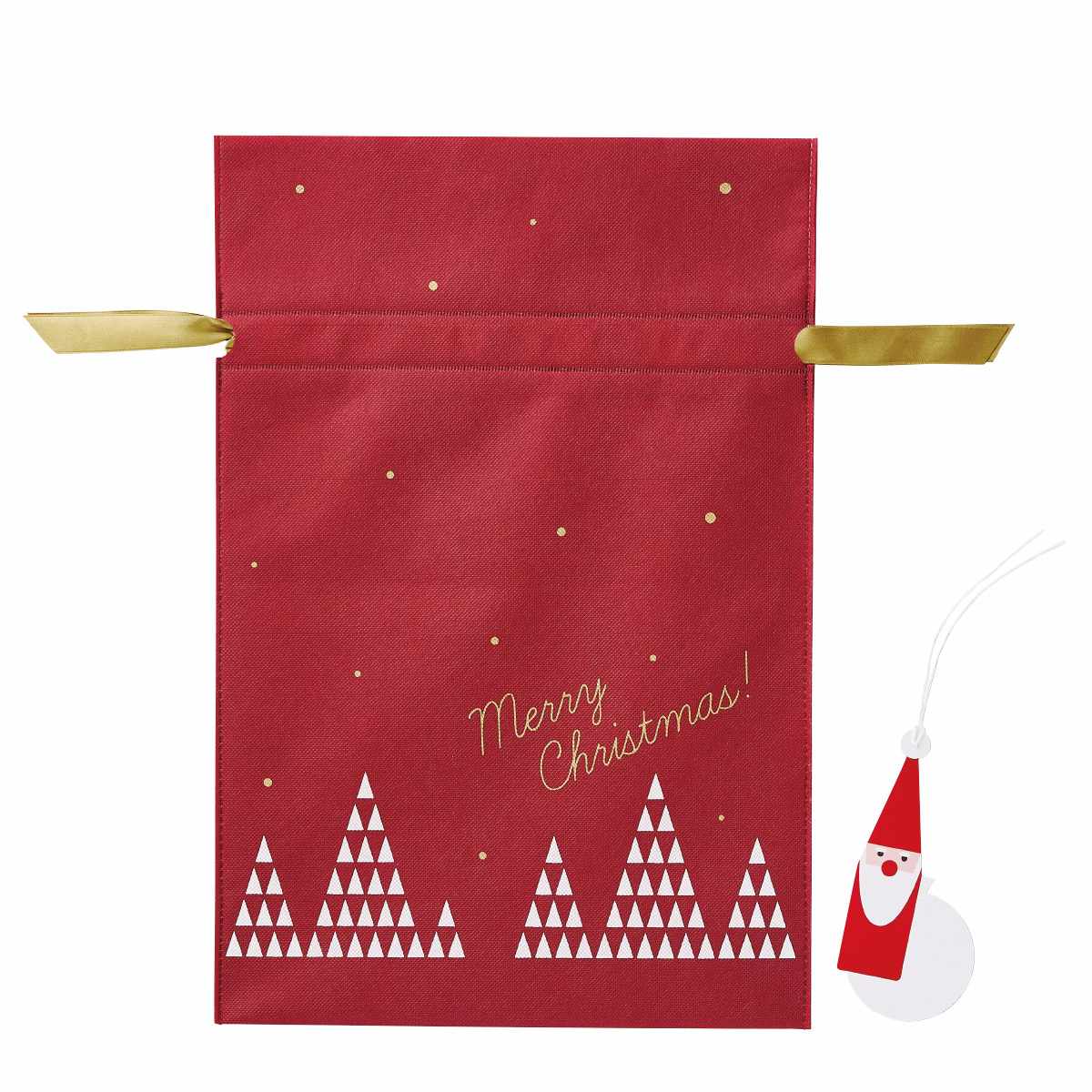 10枚 不織布リボン付きギフトバッグ サンタタグセット 幅30×高さ45[33]cm