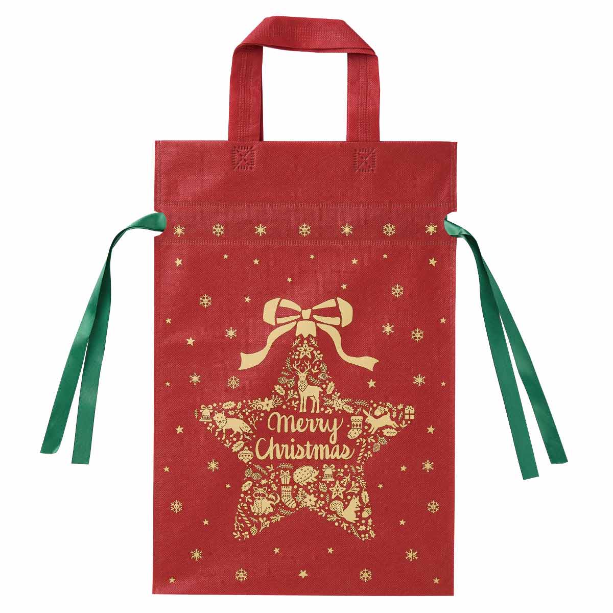 20枚 不織布リボン付きギフトバッグ クリスマス レッド