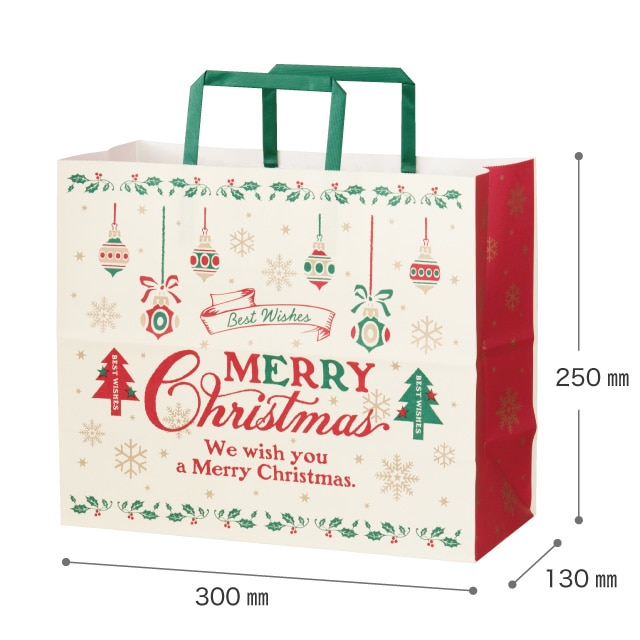 50枚 手提げ紙袋 クラシカルクリスマス幅30×奥行13×高さ25cm