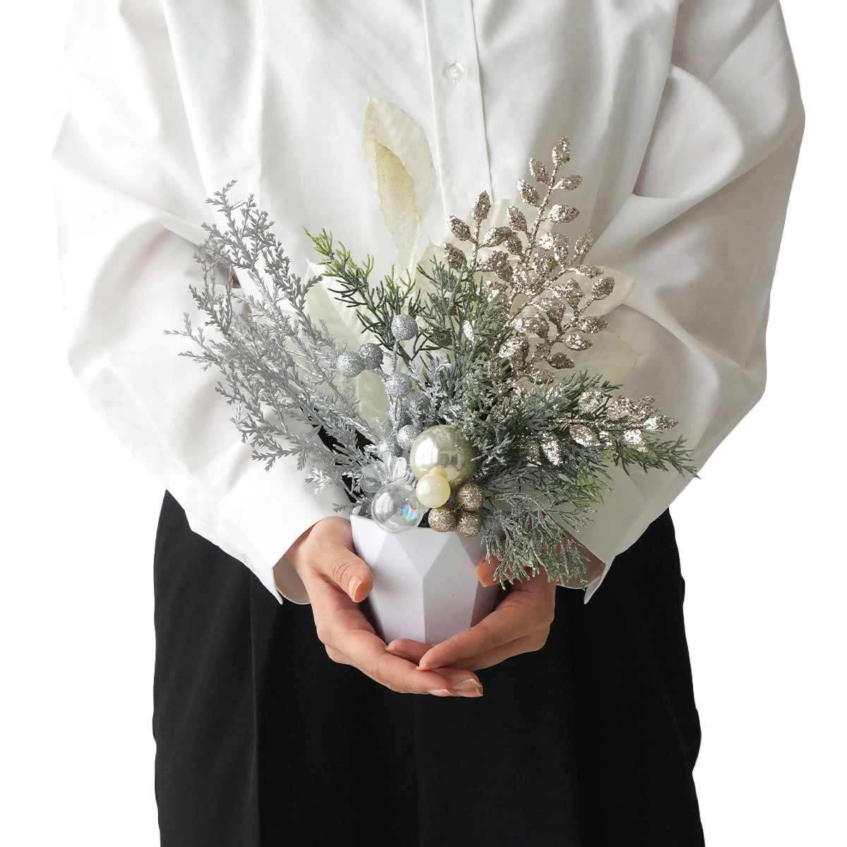 シルバーフォレスト造花アレンジ高さ29cm［ストエキオリジナル］