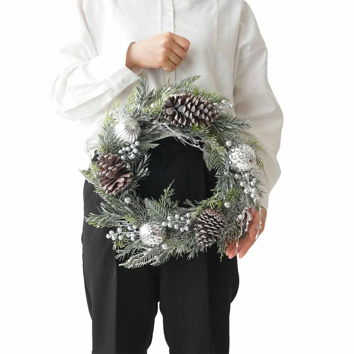 40cmシルバーフォレストクリスマスリース