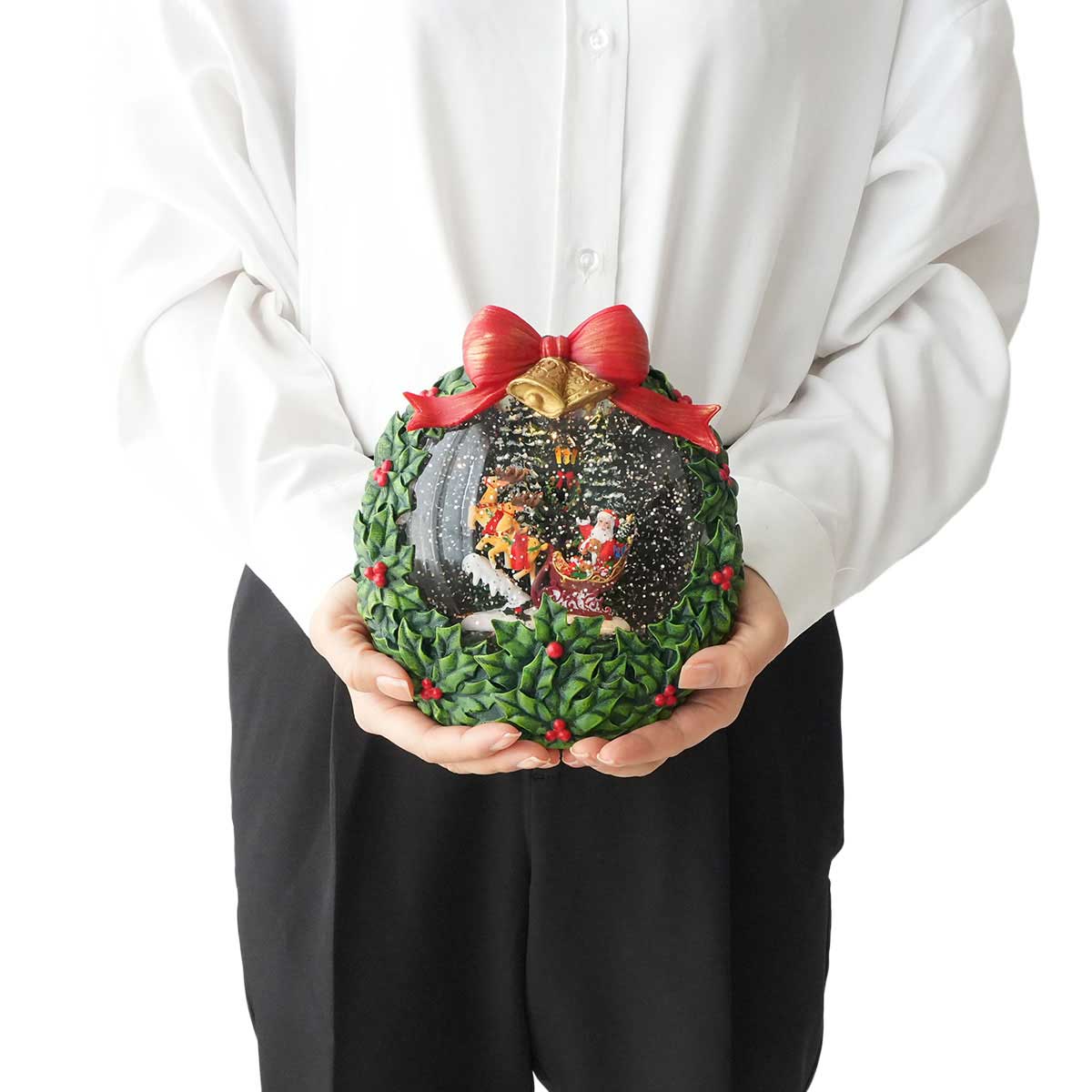 LEDスノーイングライト クリスマスリース高さ19.2cm