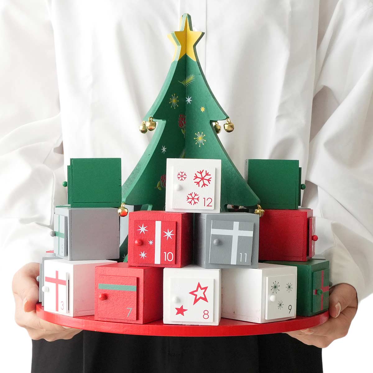 ウッドアドベントカレンダー クリスマスツリーギフトスタンド 高さ28.3cm