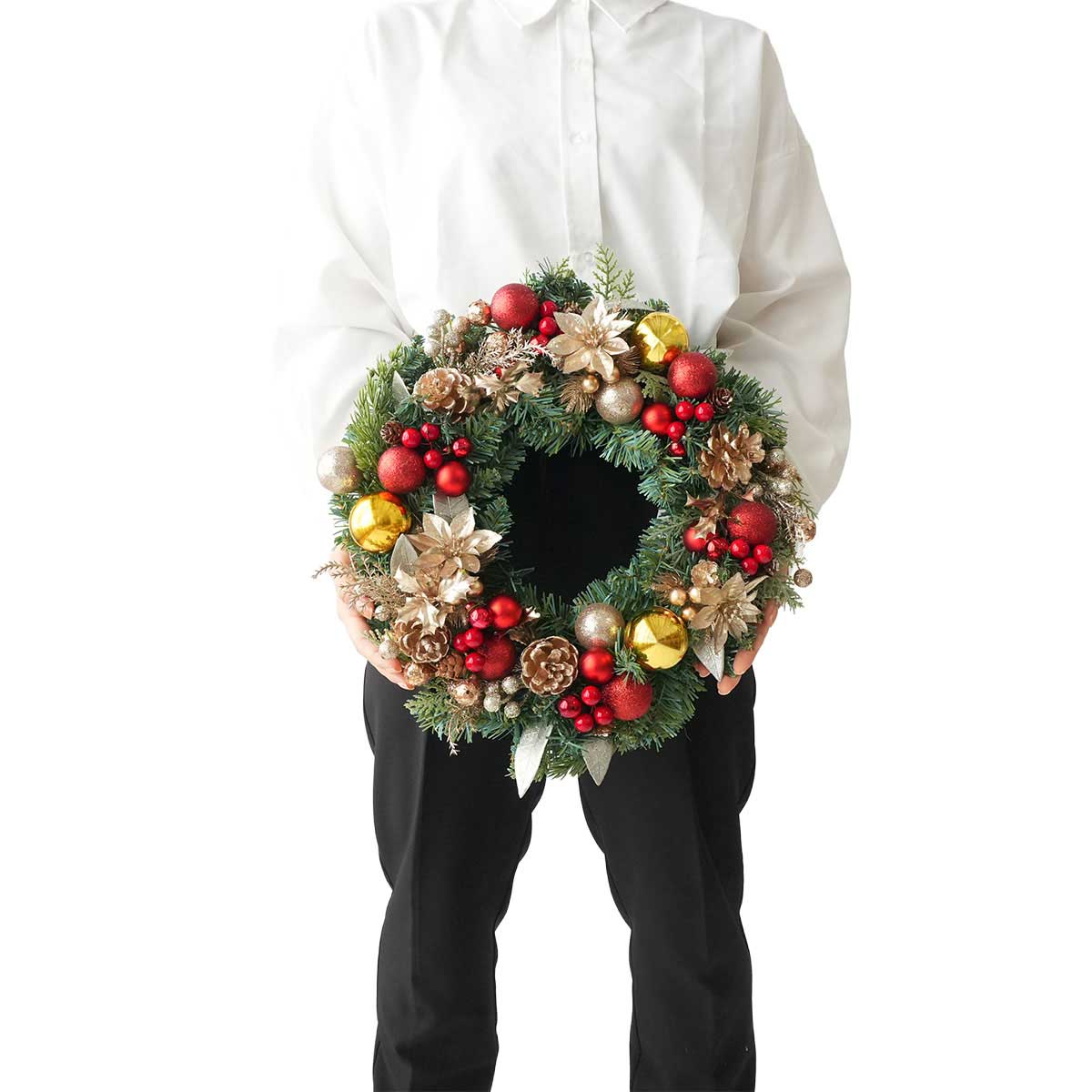 40cm デコレーションクリスマスリース レッドゴールド