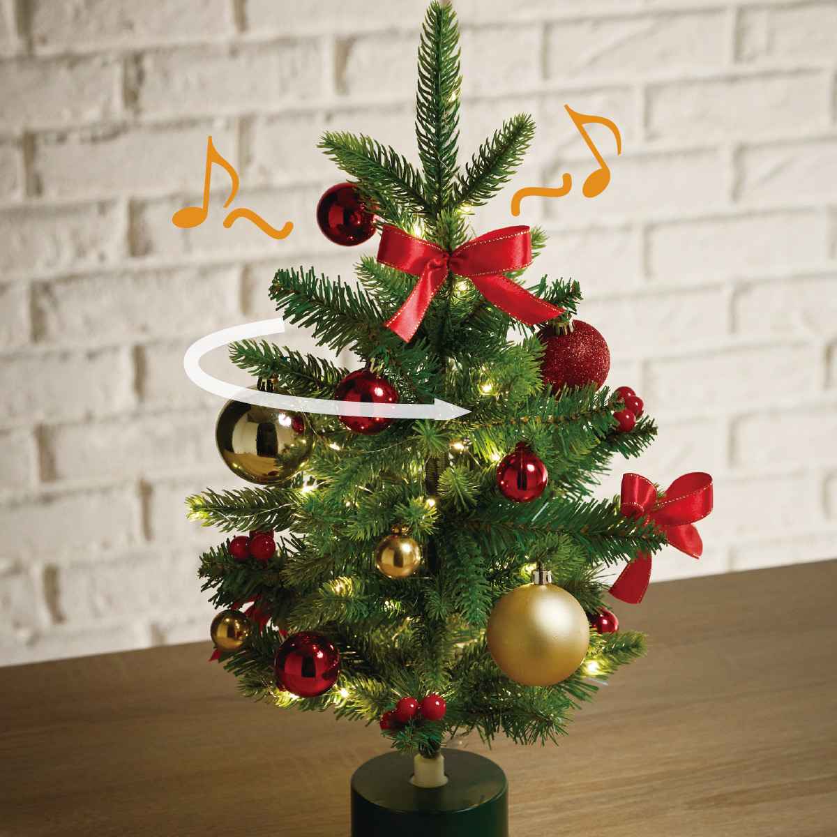 LED回転クリスマスツリー レッド53cm