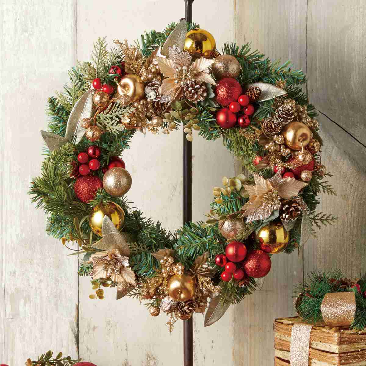 造花♪クリスマスリース♪ クリスマス リース 玄関 大きい 光る LED ライト 付き セレクトリース