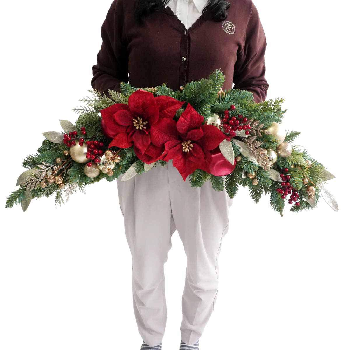 ポインセチア造花＆ボールスワッグ100cm［ストエキオリジナル］