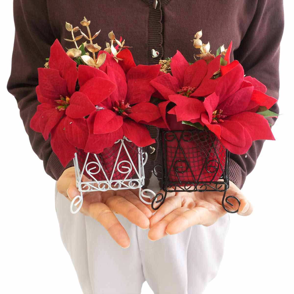 2個 ポインセチア造花 キューブポット高さ18cm