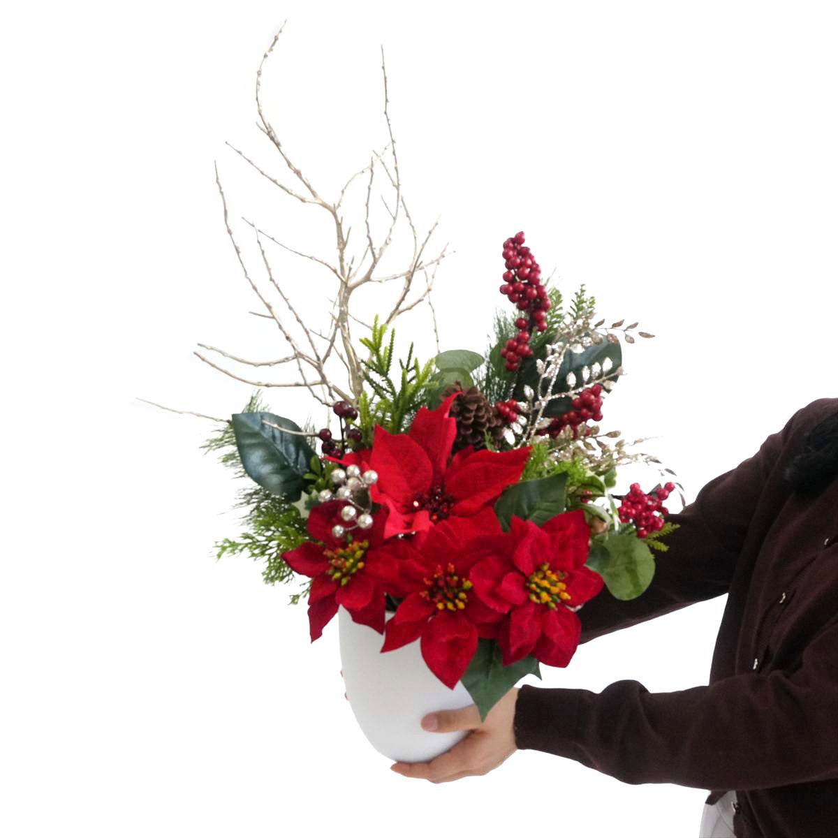 クラシカルポインセチア造花アレンジ高さ72cm［ストエキオリジナル］
