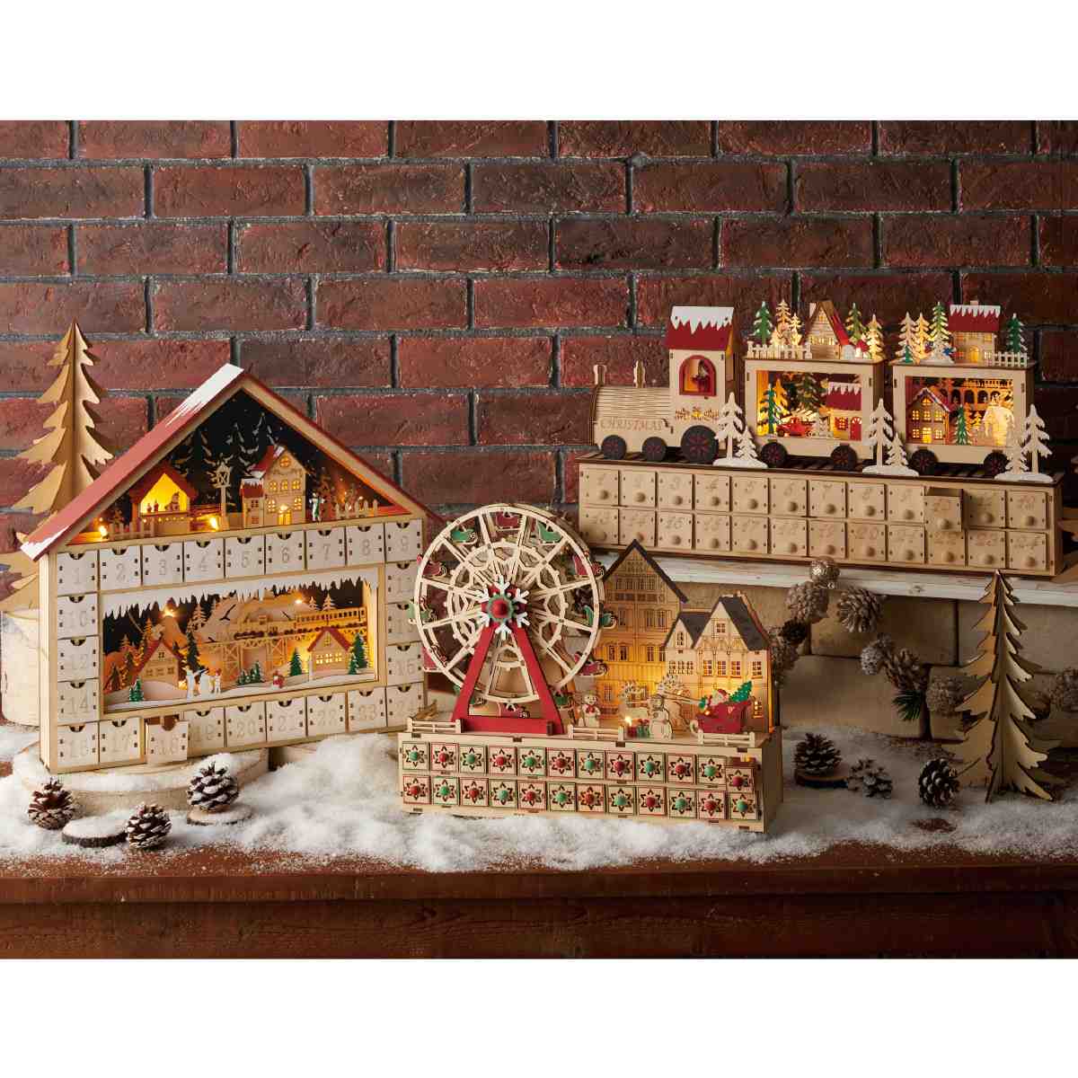 LED木製アドベントカレンダー トレイン 幅60cm