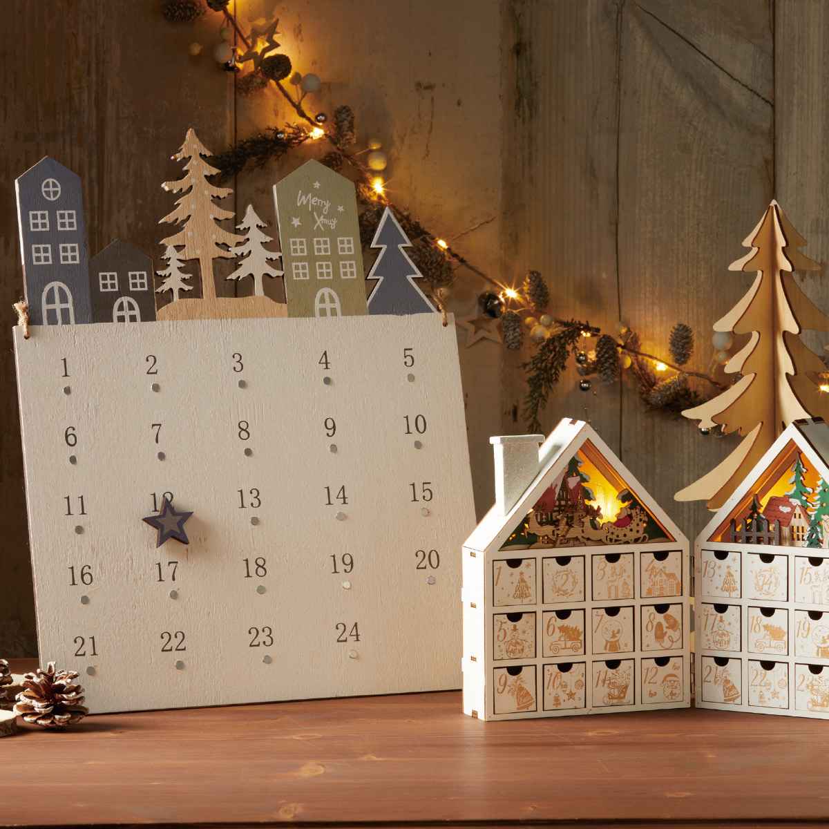 木製アドベントカレンダーホワイト 高さ43cm