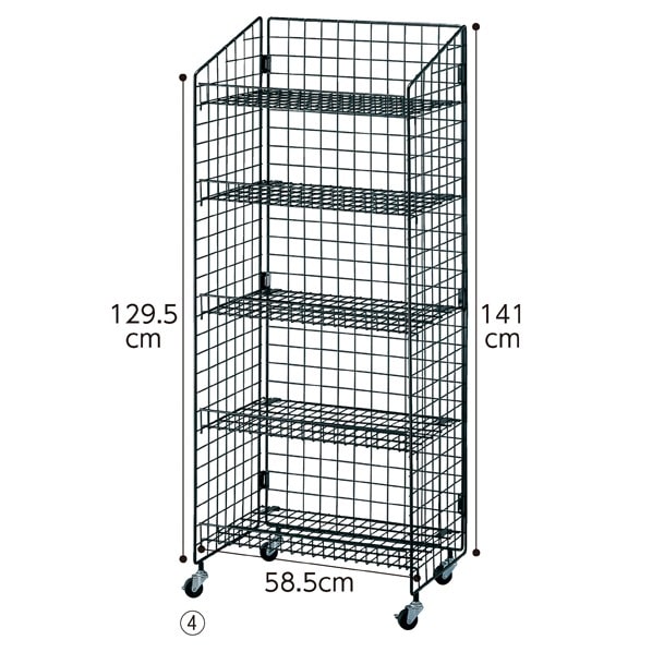 (4)高さ150cm棚5段展開黒