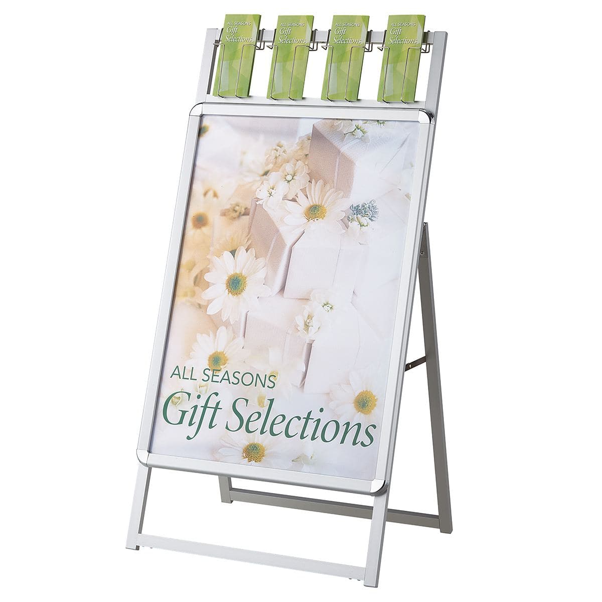 パンフレット差し付き フロントオープンポスタースタンドA1(片面仕様)〔ストエキオリジナル〕 シルバー