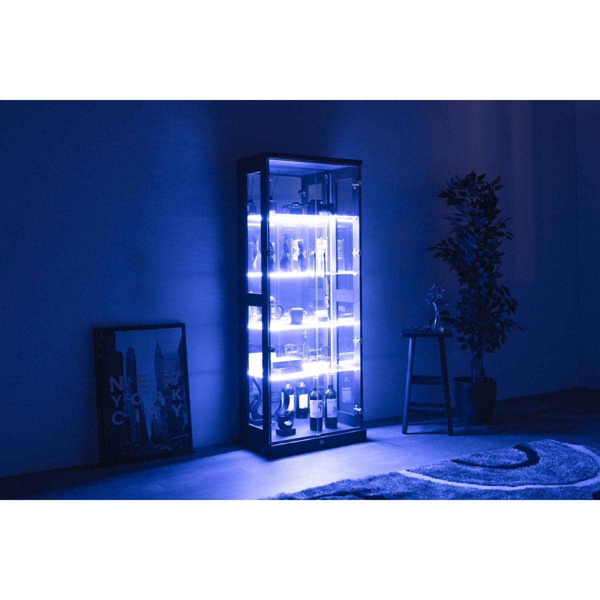 (8)ハイタイプ用 ブルーLEDダウンライト横型棚ガラス取付タイプ 使用例