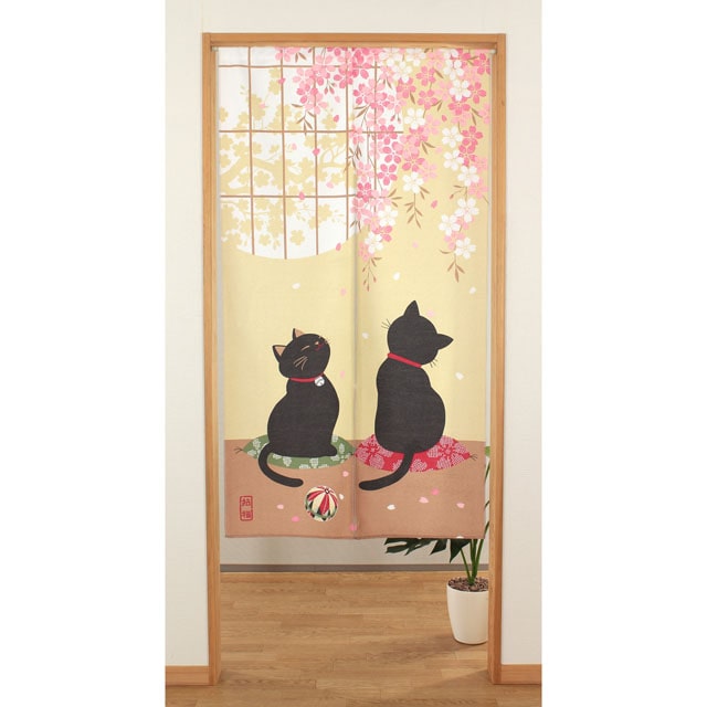 14290 さくらと招福猫(和風のれん 85×150cm): 看板