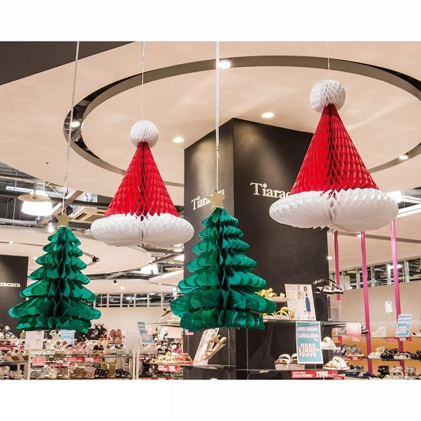 クリスマスハニカムセット サンタ帽子 ツリー 天井飾り おしゃれ クリスマス飾り通販 ストエキ
