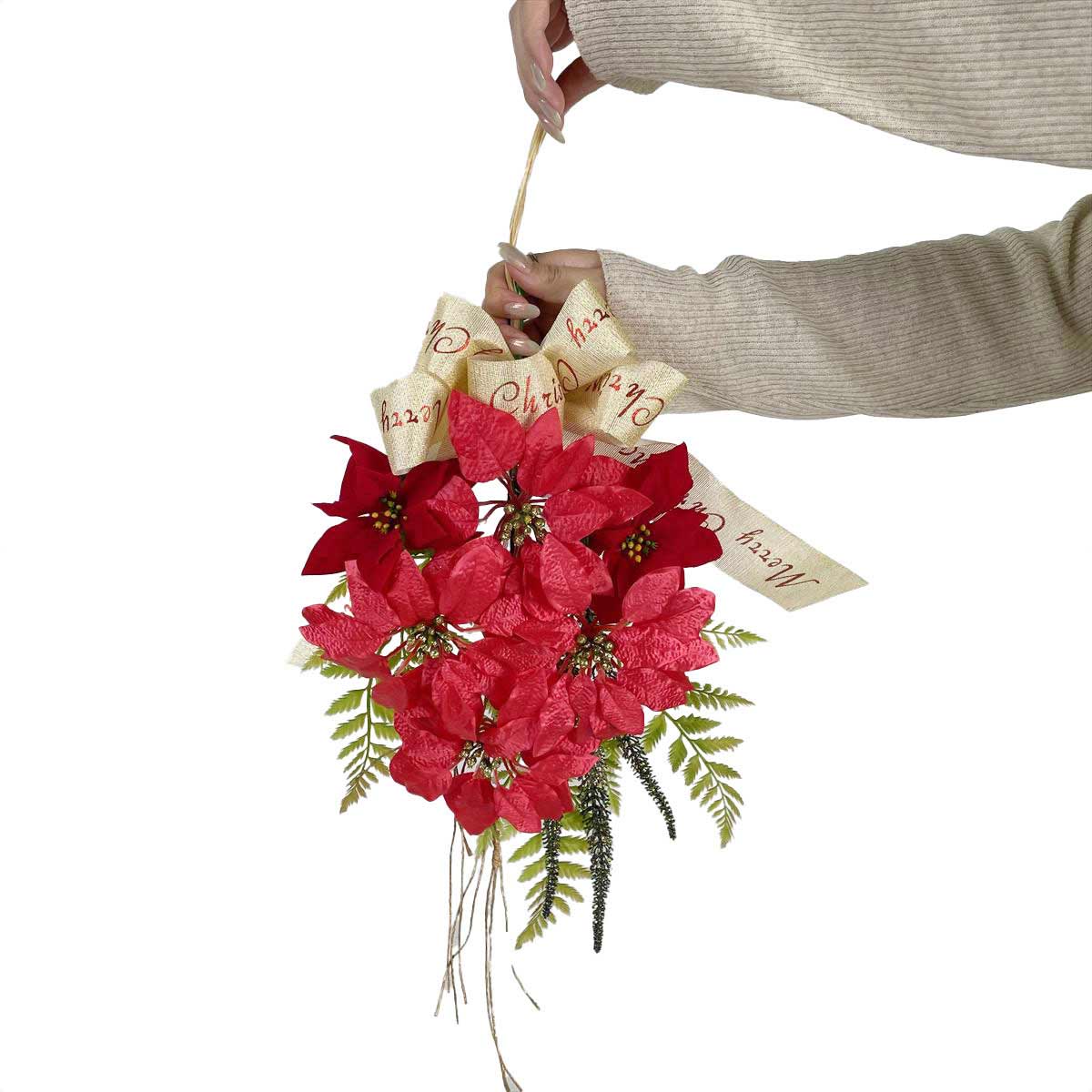 ポインセチア造花ハンギング 幅31cm