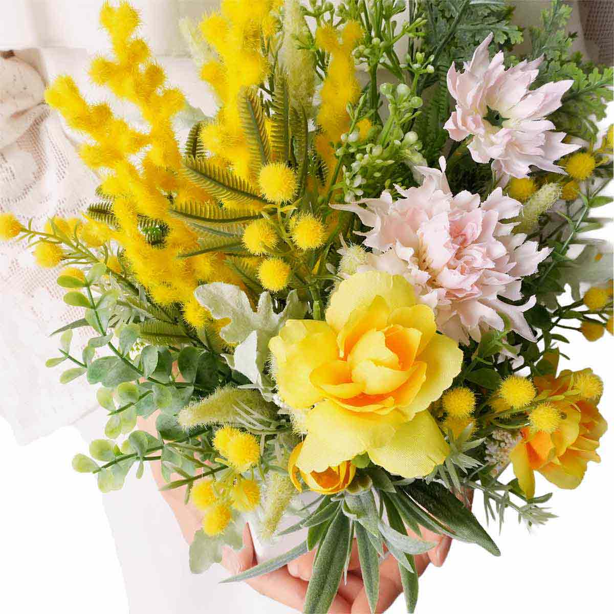 ミモザ造花アレンジ高さ27cm［ストエキオリジナル］