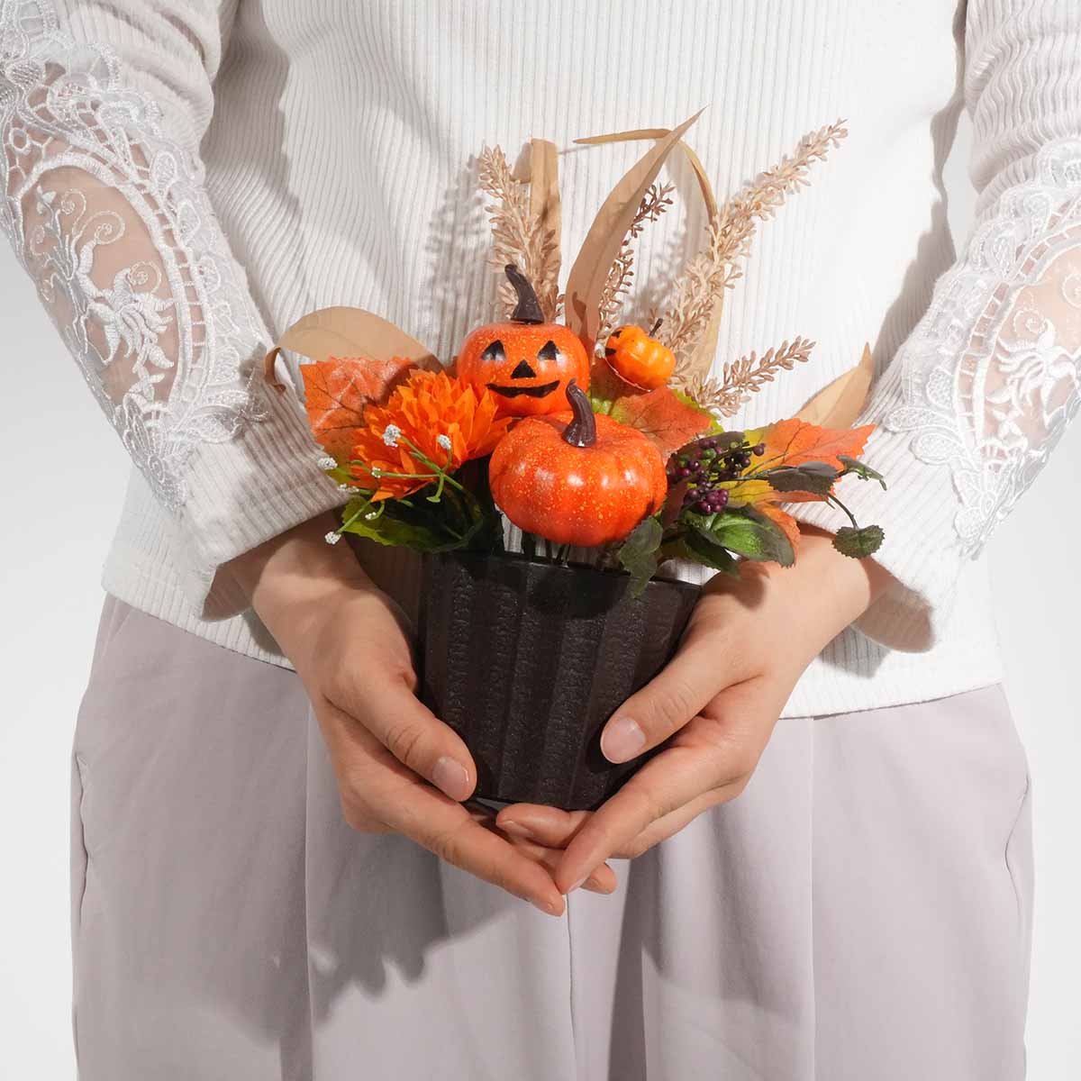 ハロウィンパンプキンポット直径10cm×高さ25cm（造花）