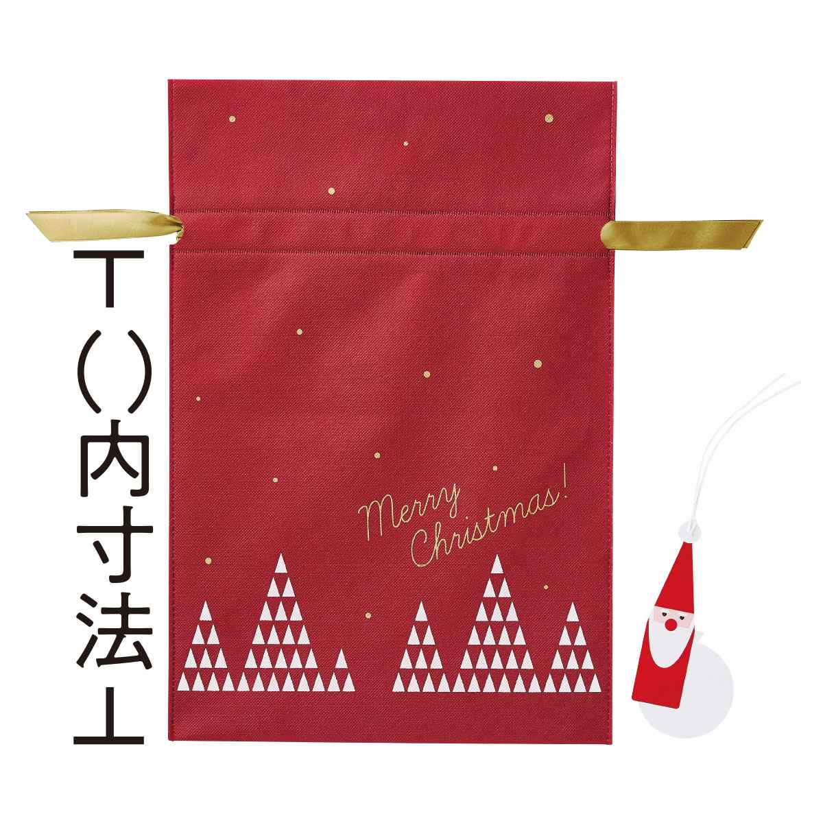 10枚 不織布リボン付きギフトバッグ サンタタグセット 幅30×高さ45[33]cm
