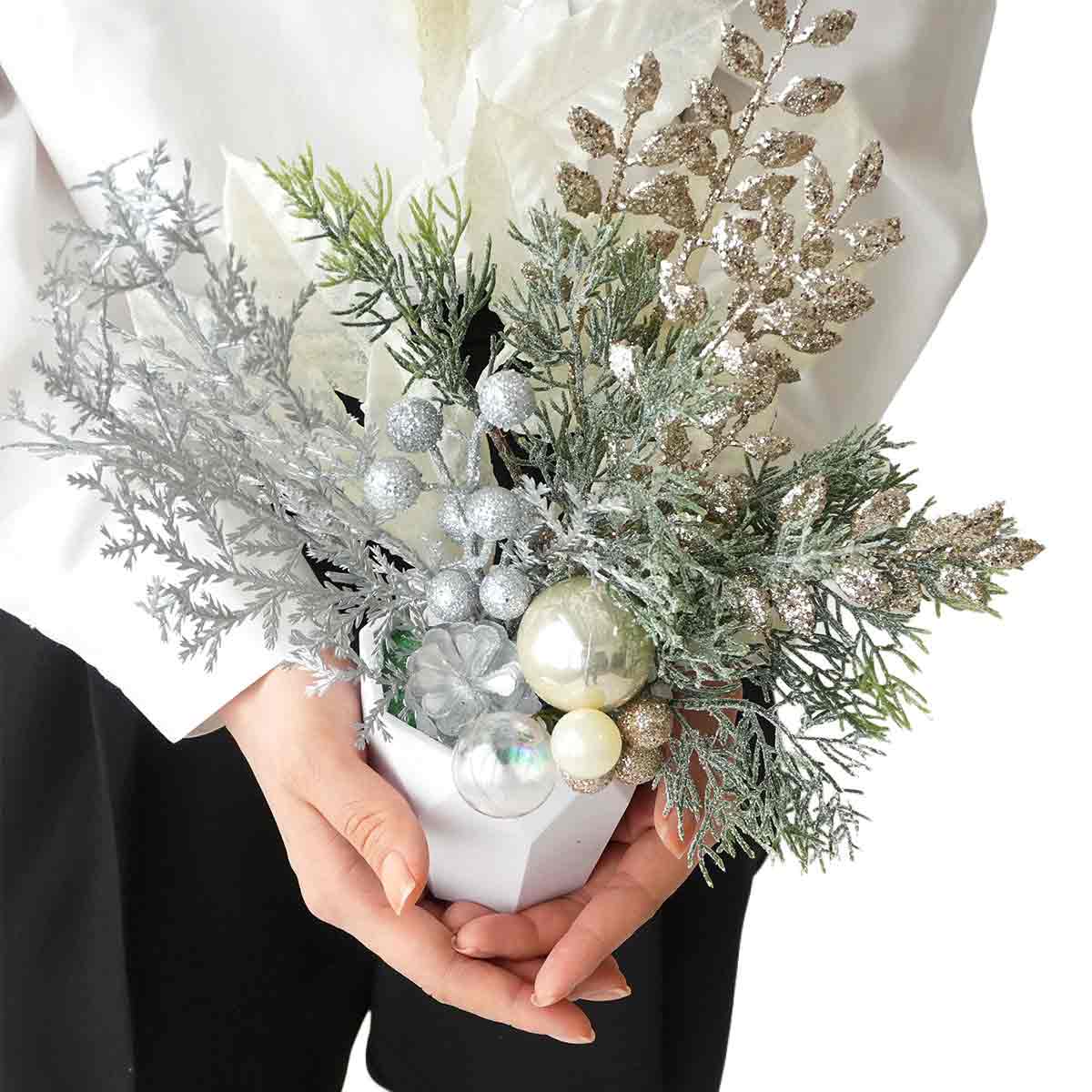 シルバーフォレスト造花アレンジ高さ29cm［ストエキオリジナル］