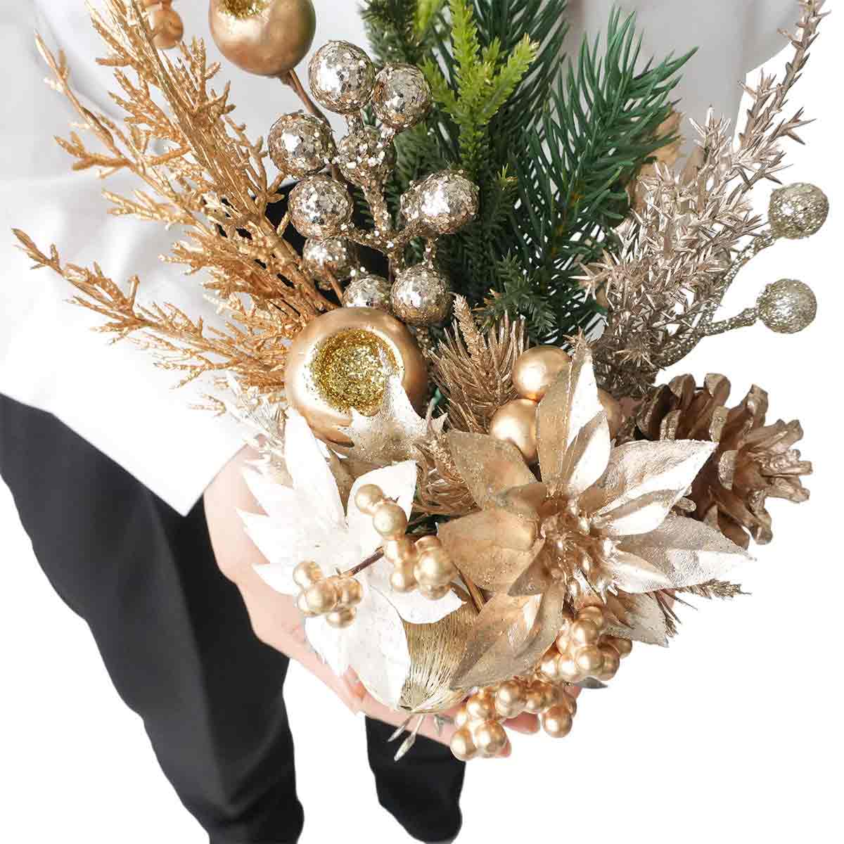 ウィンターゴールド造花アレンジ高さ26cm