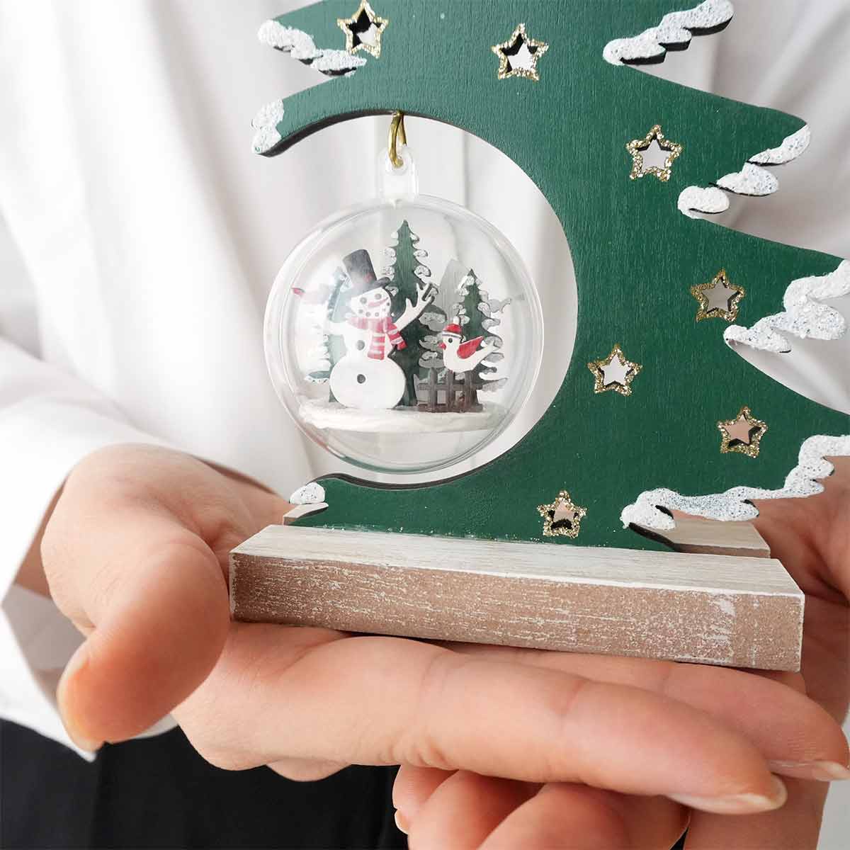 ウッドクリスマスツリードームスタンドオブジェ高さ17cm