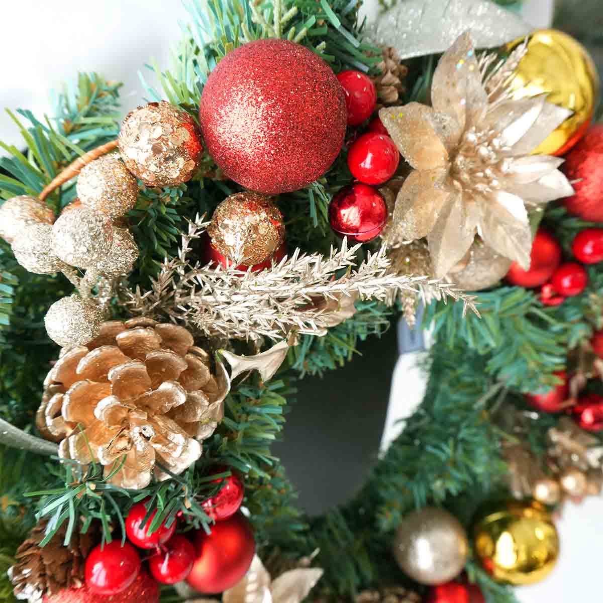 40cm デコレーションクリスマスリース レッドゴールド
