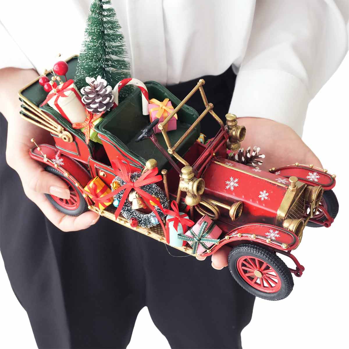 ブリキクリスマスカー クラシックカー 幅25.5cm