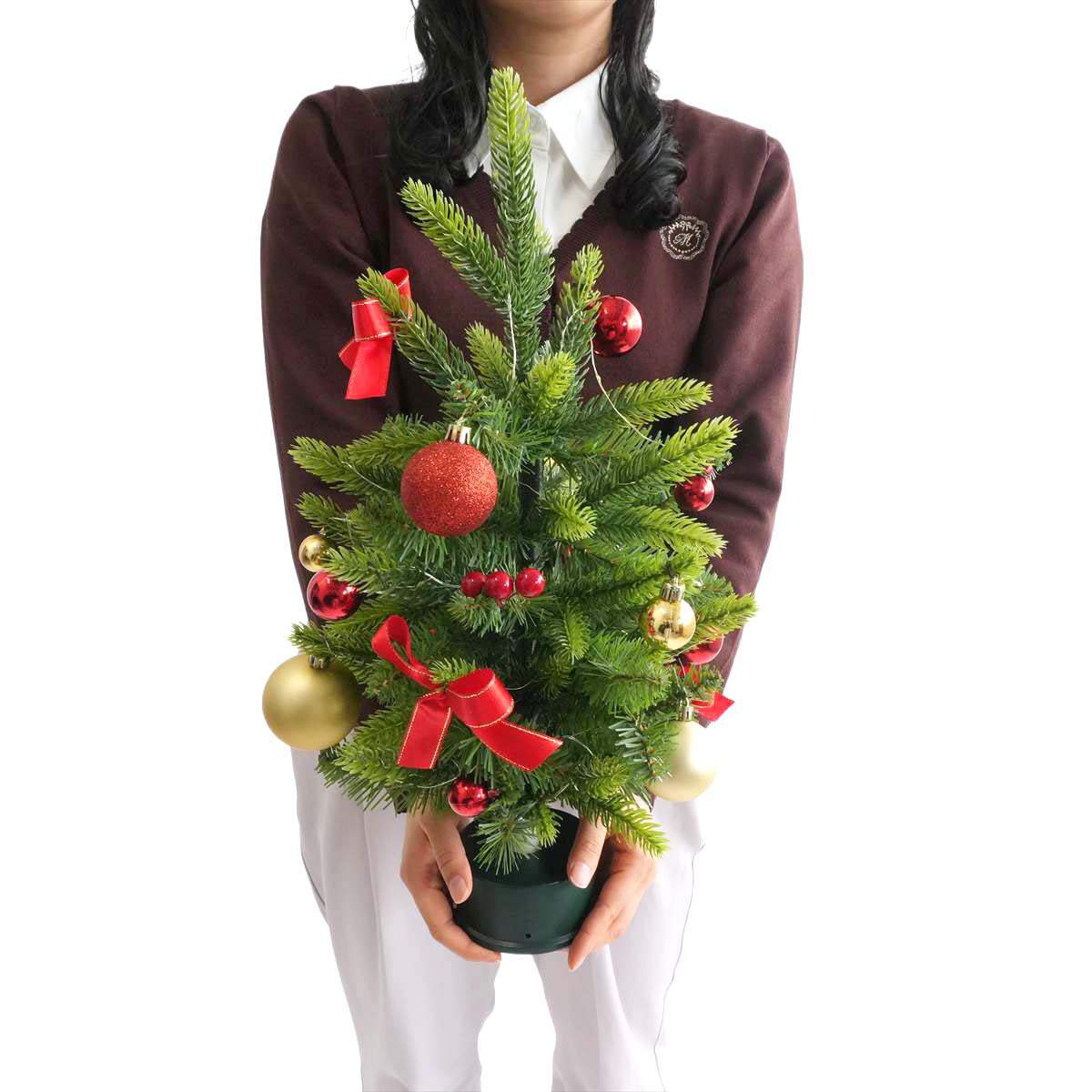 LED回転クリスマスツリー レッド53cm